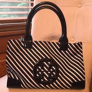 Tory Burch blue and white striped handbag